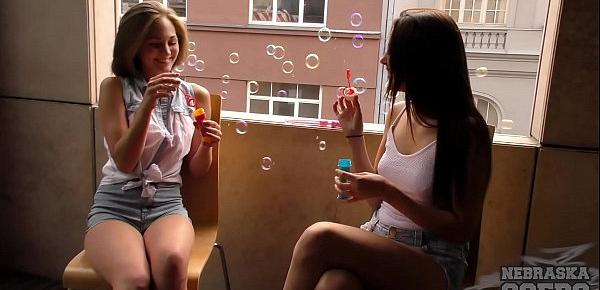  mira and patricia sun first time girl girl bubbles on my balcony